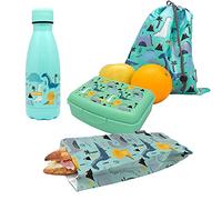 NERTHUS FIH 1037 SET Botella Doble Pared Acero Inox + Lunchbox + Bolsa Bocadillo + Mochila Dinosaurios