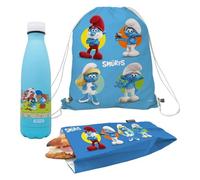 NERTHUS FIH 1075 Set Mochila + Bolsa Bocadillo + Botella Doble Pared 350 ml Pitufos