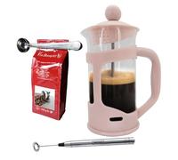 Nerthus FIH 1131 set cafetera francesa émbolo 350 ml color salmón espumador leche cuchara y pinza para café