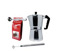 NERTHUS FIH 1134 set cafetera italiana aluminio inducción 6 tazas espumador leche cuchara y pinza para café
