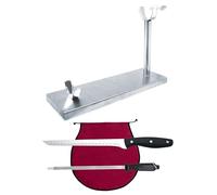 Nerthus FIH 1215 set jamonero acero inoxidable cabezal fijo cuchillo jamonero afilador y funda jamón burdeos para cortar jamón