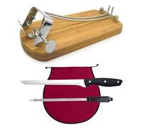 Nerthus FIH 1216 set jamonero plegable acero y bambú cuchillo jamonero afilador y funda jamón burdeos para cortar jamón