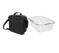 Nerthus FIH 1498 fiambrera térmica negra con recipiente hermético cristal 1L bolsa aislante con asa ideal para trabajo oficina