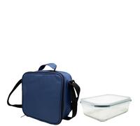 NERTHUS FIH 1499 Fiambrera térmica azul con recipiente hermético de cristal 1L, bolsa porta alimentos con interior aislante, fácil de limpiar, con asa, ideal para trabajo y oficina