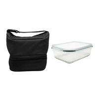 NERTHUS FIH 1502 Fiambrera térmica tipo bolso negra con recipiente hermético de cristal 640ML, bolsa porta alimentos con doble compartimento, interior aislante, con asa, ideal para trabajo y oficina