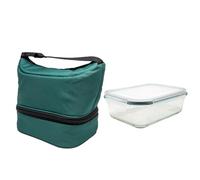 NERTHUS FIH 1504 Fiambrera térmica tipo bolso verde con recipiente hermético de cristal 640ML, bolsa porta alimentos con doble compartimento, interior aislante, con asa, ideal para trabajo y oficina