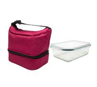 NERTHUS FIH 1505 Fiambrera térmica tipo bolso burdeos con recipiente hermético de cristal 640ML, bolsa porta alimentos con doble compartimento, interior aislante, con asa, ideal para trabajo y oficina