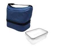 NERTHUS FIH 1511 Fiambrera térmica tipo bolso azul con recipiente hermético 1L, bolsa porta alimentos con doble compartimento, interior aislante, con asa, ideal para trabajo y oficina