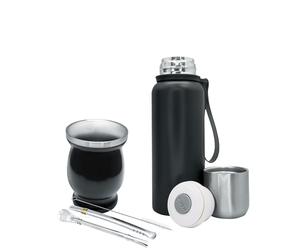 NERTHUS FIH 1594 - Kit de Mate con Vaso de Doble Pared de Acero Inoxidable de 250 ml + Dos Bombillas Pipas para Mate con cepillo limpiador + Termo Acero Inóxidable 500ML