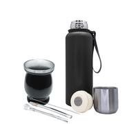 NERTHUS FIH 1595 - Kit de Mate con Vaso de Doble Pared de Acero Inoxidable de 250 ml + Dos Bombillas Pipas para Mate con cepillo limpiador + Termo Acero Inóxidable 750ML