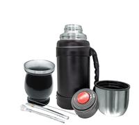 NERTHUS FIH 1596 - Kit de Mate con Vaso de Doble Pared de Acero Inoxidable de 250 ml + Dos Bombillas Pipas para Mate con cepillo limpiador + Termo Acero Inóxidable 1300 ML