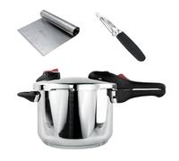 Nerthus FIH 1664 Set Olla a Presión 6L Acero Inoxidable, Full Induction, 2 Niveles de Presión, Alta Seguridad + Picador Recogedor y Pelador Serrado, Set Cocina Completo