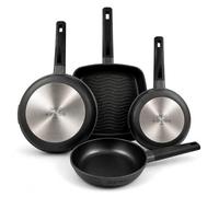 Nerthus FIH 1684 Set Sartenes Aluminio Fundido 18 22 y 26 Cm + Grill Asador Antiadherente Quantanium Aptas Inducción Gas Vitrocerámica Mango Ergonómico Resistente Calor
