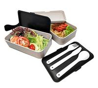 NERTHUS FIH 415 Lunch Box hermético Doble con Cubiertos, Blanco y Negro, Única