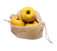 NERTHUS FIH 674 Set Rejilla, Bolsas de Comida Reutilizables para Productos Frescos, Frutas y Verduras, 3 tamaños, 100% Orgánico, algodón Reciclado, 3 Medidas