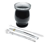 NERTHUS FIH 851 - Kit de Mate con Vaso de Doble Pared de Acero Inoxidable de 250 ml + dos Bombillas Pipas para Mate con cepillo limpiador