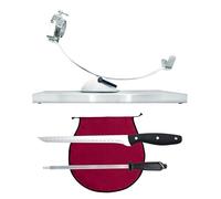 Nerthus FIJ 1450 set jamonero basculante con cabezal giratorio de acero inoxidable cubre jamón burdeos afilador manual y cuchillo jamonero