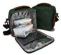 NERTHUS Lunch Bag Verde + Herméticos Plástico, Tela Resistente, Con 2 Tuppers