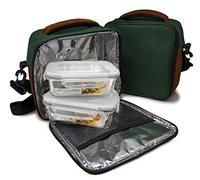 NERTHUS Lunch Bag Verde + Herméticos, Tela Resistente, 2 Tuppers Cristal, Con 2 Tuppers Cristal