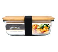 NERTHUS Recipiente hermético Cristal Tapa bambú 1500 ml, Borosilicato