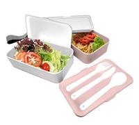 NerthusFIH 667 Lunch Box hermético Doble con Cubiertos, Blanco y Rosa