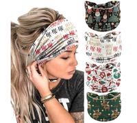 NERTNJIFOR Diademas de árbol de Papá Noel para mujer, diadema anudada de pan de jengibre, muñeco de nieve, diadema de tela elástica suave, bandas para el pelo de moda para fiestas (4 piezas)