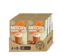 Nescafe CARAMEL LATTE, café soluble con delicioso sabor a caramelo, Pack de 6 unidades con 8 sobres, TOTAL 48 sobres
