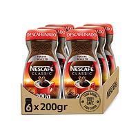 NESCAFÉ CLASSIC DESCAFEINADO todo aroma y sabor, café soluble descafeinado, frasco de vidrio, Pack de 6 x 200 g.