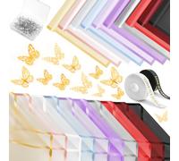 NESCCI 200 hojas de papel de regalo de flores, papel impermeable para ramo de floristería, cinta de satén de 70 pies, 36 mariposas 3D, 100 pines de flores para boda, regalo de cumpleaños (multicolor