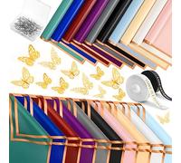 NESCCI 200 hojas de papel de regalo floral, plegado, impermeable, papel de embalaje de ramo de flores con borde de oro rosa, papel de embalaje de floristería de doble cara para boda, cumpleaños,