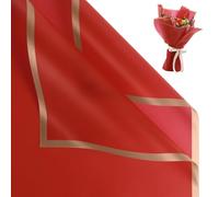 NESCCI Papel de regalo de flores de 20 hojas, papel de regalo impermeable para ramo floral, suministros de floristería, papel de embalaje para boda, regalo de cumpleaños, bricolaje (rojo grande)
