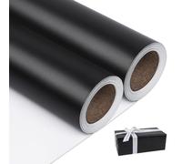 NESCCI Papel de regalo negro de metal mate, papel de color sólido, 2 rollos, 17.5 pulgadas x 32.8 pies por rollo, papel de regalo perfecto para bodas, día de San Valentín, cumpleaños, baby shower,