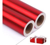 NESCCI Papel de regalo rojo de metal mate, papel de color sólido, 2 rollos, 17.5 pulgadas x 32.8 pies por rollo, papel de regalo perfecto para bodas, día de San Valentín, cumpleaños, baby shower, ramo