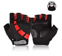 Nesirooh Guantes de MTB Hombre y Mujer, Guantes de Ciclismo Medio Dedos Verano para Moto Bicicleta Bici Gimnasio Hombres Antideslizante Transpirable (Negro Rojo, M)