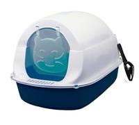 NESPIQ Caixa De Areia para Gatos Caja de Arena para Gatos con Capucha y Tapa, Orinal para Gatitos, Inodoro Cerrado para Gatos con Puerta Delantera, Bandeja de Arena para Mascotas Arenero Gatos(Blue)