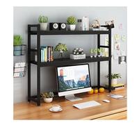 NESPIQ Estantería organizadora de almacenamiento para escritorio, marco de acero y estanterías de madera, estante de almacenamiento para computadora (negro)