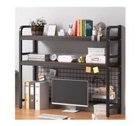 NESPIQ Estantería organizadora de almacenamiento para escritorio, marco de acero y estanterías de madera, estante de escritorio de 2 niveles con rejilla de almacenamiento industrial (negro)