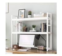 NESPIQ Estantería para Libros Librería Estantería De Escritorio De 2 Niveles, Marco De Acero Y Estante De Almacenamiento De Madera para Escritorio, Estanterías para Encimera De Oficina Pequeña(White)