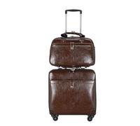 NESPIQ Maletas De Cabina Juego De Maletas De 2 Piezas, Maleta con Ruedas De Cuero PU con Ruedas Universales Silenciosas, Maleta De Embarque Maleta con Cerradura (Color : Bruin, Size : 2piece)