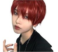 NESPIQ Pelucas Muje Anime Cosplay Peluca Corta Pelucas Rojas Para Mujeres Hombres Sintético Rizado Recto Elegante Vestido Peluca Peluca Pelo Natural