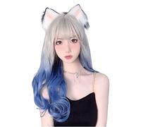 NESPIQ Pelucas Muje Peluca Azul Plateada Gradual Para Mujer, Peluca De Onda Larga, Peluca Sintética Resistente Al Calor Peluca Pelo Natural