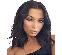 NESPIQ Pelucas Muje Peluca Negra, Pelucas Bob Onduladas Rizadas Cortas Para Mujeres Negras, Parte Media Natural Sin Flequillo, Peluca Sintética Peluca Pelo Natural