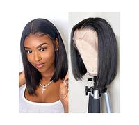 NESPIQ Pelucas Muje Pelucas Bob cortas Pelucas de encaje Fibras resistentes al calor Pelucas delanteras de encaje Bob recto para mujeres negras Peluca Pelo Natural