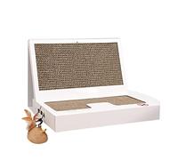 NESPIQ Rascador plegable para gatos de cartón con diseño reversible de textura de arañazos de alta calidad, rascador corrugado para gatos con almohadilla de juguete para rascar para gatos (blanco)