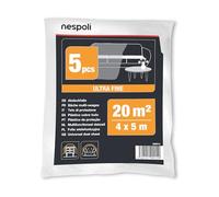 Nespoli Juego de 5 lonas cubretodo de 4 x 5 m para la protección de muebles y muebles de interior, telas para blanquear grandes y resistentes de 20 m² - Lona cubre todo de plástico ultrafina, flexible