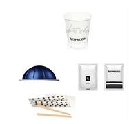 Nespresso VertuoLine Espresso Diavolitto 50 cápsulas con kit de accesorios de café: 50 vasos de papel de 110 ml, 50 paletas de bambú y 50 bolsitas de azúcar blanco