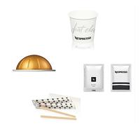 Nespresso VertuoLine Espresso Voltesso 50 cápsulas con kit de accesorios de café: 50 vasos de papel de 110 ml, 50 paletas de bambú y 50 bolsitas de azúcar blanco