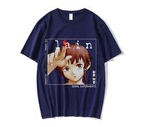 Nesthome Anime Serial Experiments Lain Camiseta Hombre Mujer Camisetas Unisex Manga Corta Verano Gran Tamaño, azul, XL
