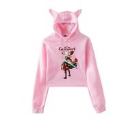 Nesthome Hombres y mujeres The Genshin Impact Merch Crop Hoodies Mujeres Orejas de Gato Kawaii Top Sudadera con Capucha Niñas Chándal, rosa-2, S