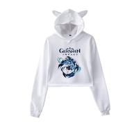 Nesthome Hombres y Mujeres The Genshin Impact Merch Crop Sudaderas Mujeres Orejas de Gato Kawaii Top Sudadera con Capucha Niñas Chándal XXS-2XL, Blanco-2, S